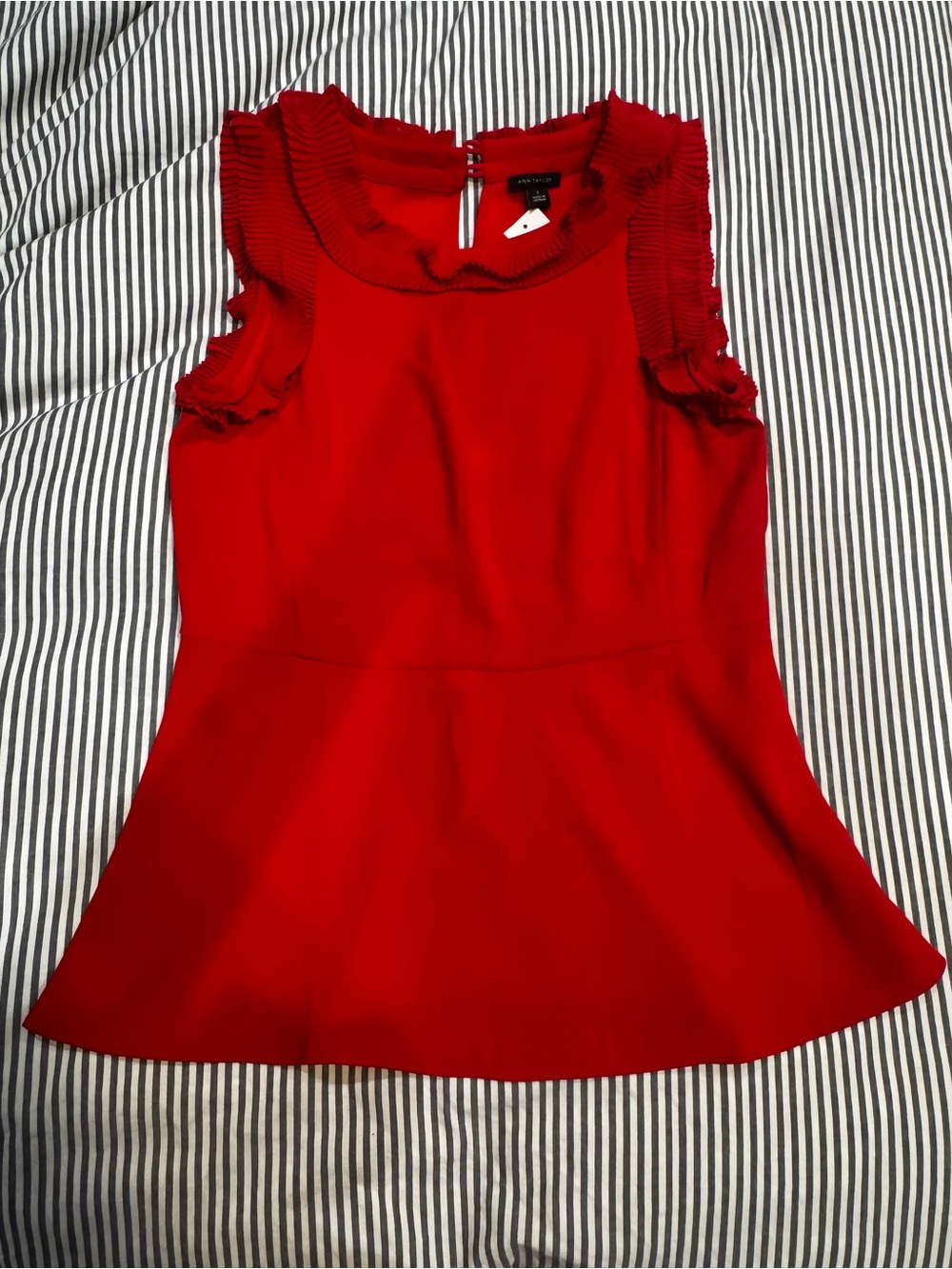 Ann Taylor Red Ruffle Sleeve Peplum Top
